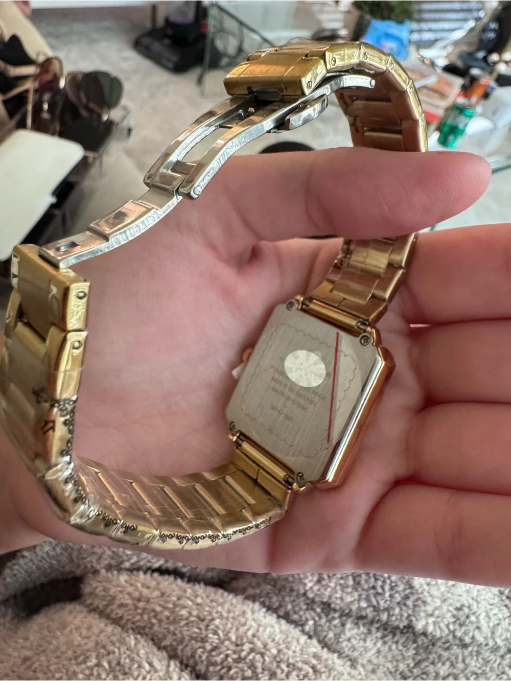 Gold-Tone Square Smartwatch with Textured Silver Dial